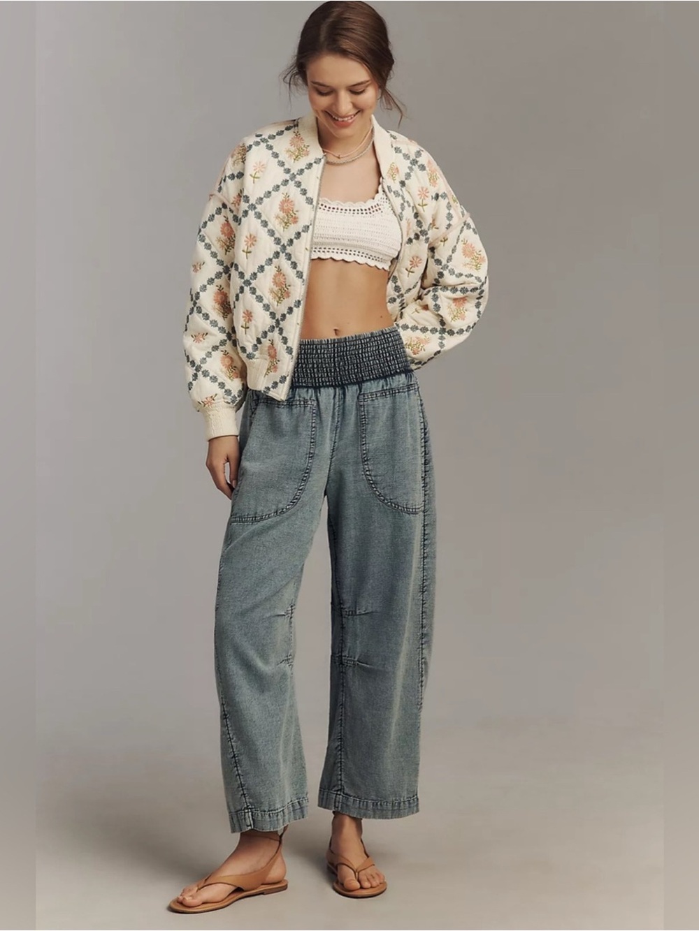 NWT Anthropologie Pilcro Reese Barrel-Leg Jeans in Cross-Weave Cotton SIZE L
